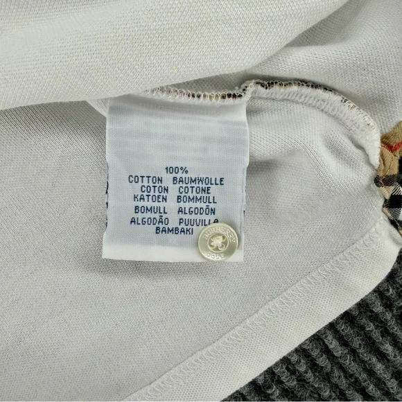 Burberrys of London Polo Shirt XL White Nova Check Trim Vintage Mens - Picture 8 of 10
